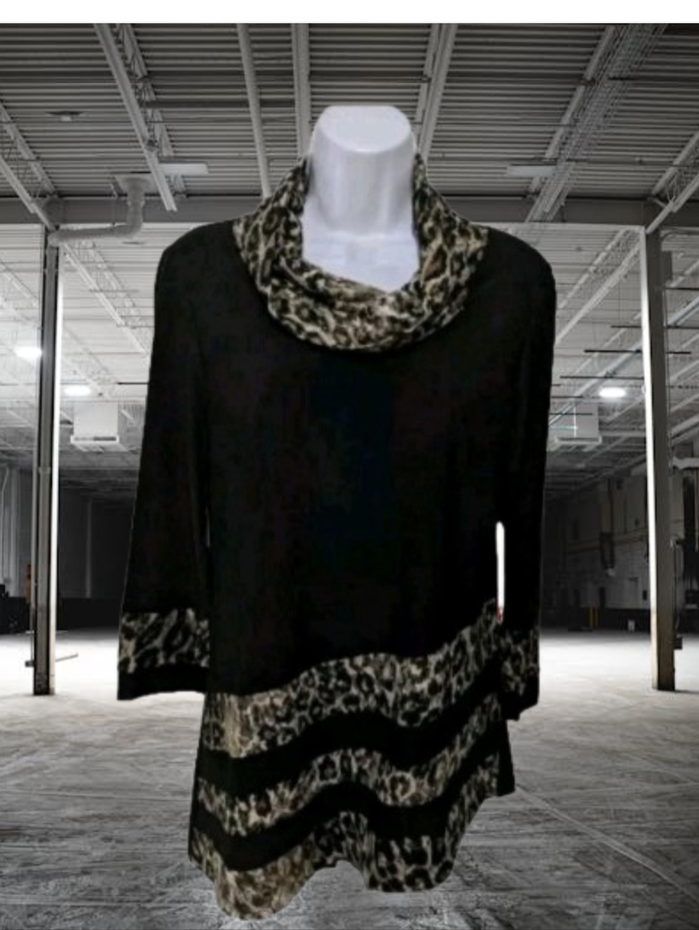 Coco Bianco Leopard Print Mesh Trim Cowl Neck Pullover Tunic Top S Whimsigoth